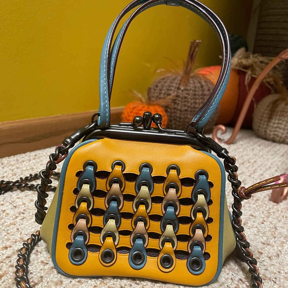 Coach 23 Kisslock colorblock link in goldenrod